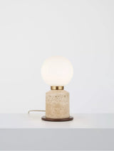 John Lewis John Lewis Hudson Ribbed Travertine Table Lamp, Warm Stone, 23cm- Buy online at McGrocer