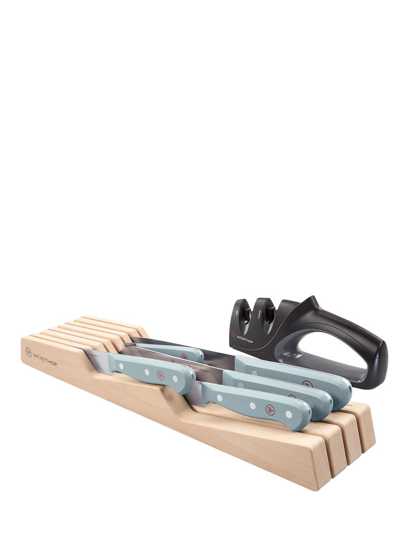 WÜSTHOF Gourmet quiet blue knife set with in-drawer tray (British brand)