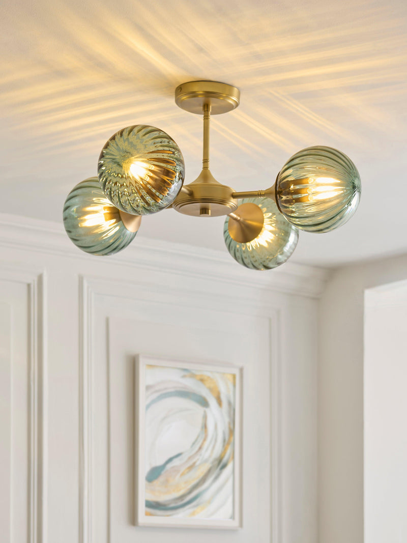 John Lewis Austen semi-flush ceiling light turquoise glass shades - British product
