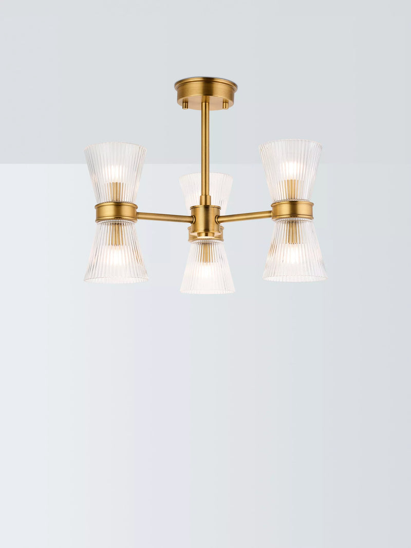 John Lewis semi-flush ceiling light antique brass ribbed glass (British brand)