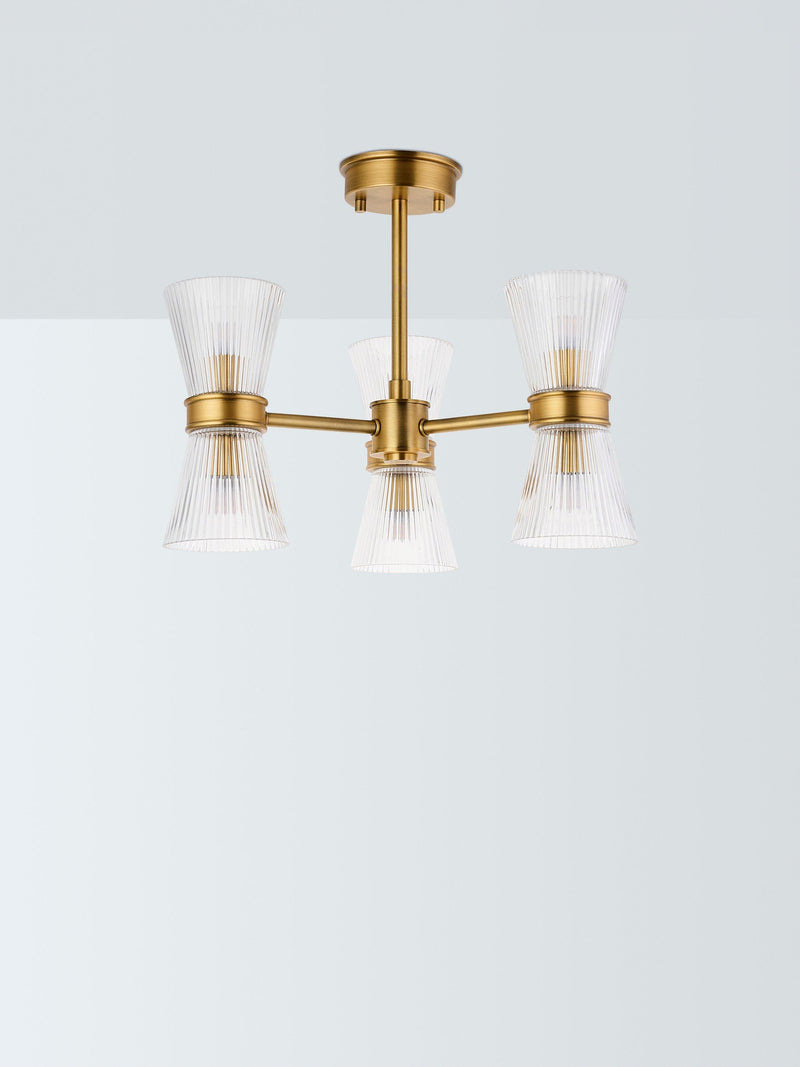 John Lewis semi-flush ceiling light antique brass ribbed glass (British brand)