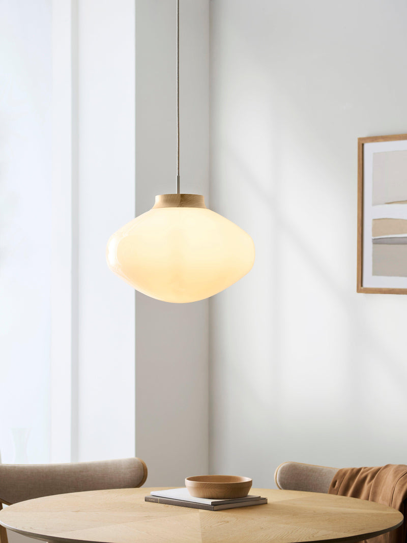 John Lewis Temple pendant ceiling light oak wood effect, imported from the UK