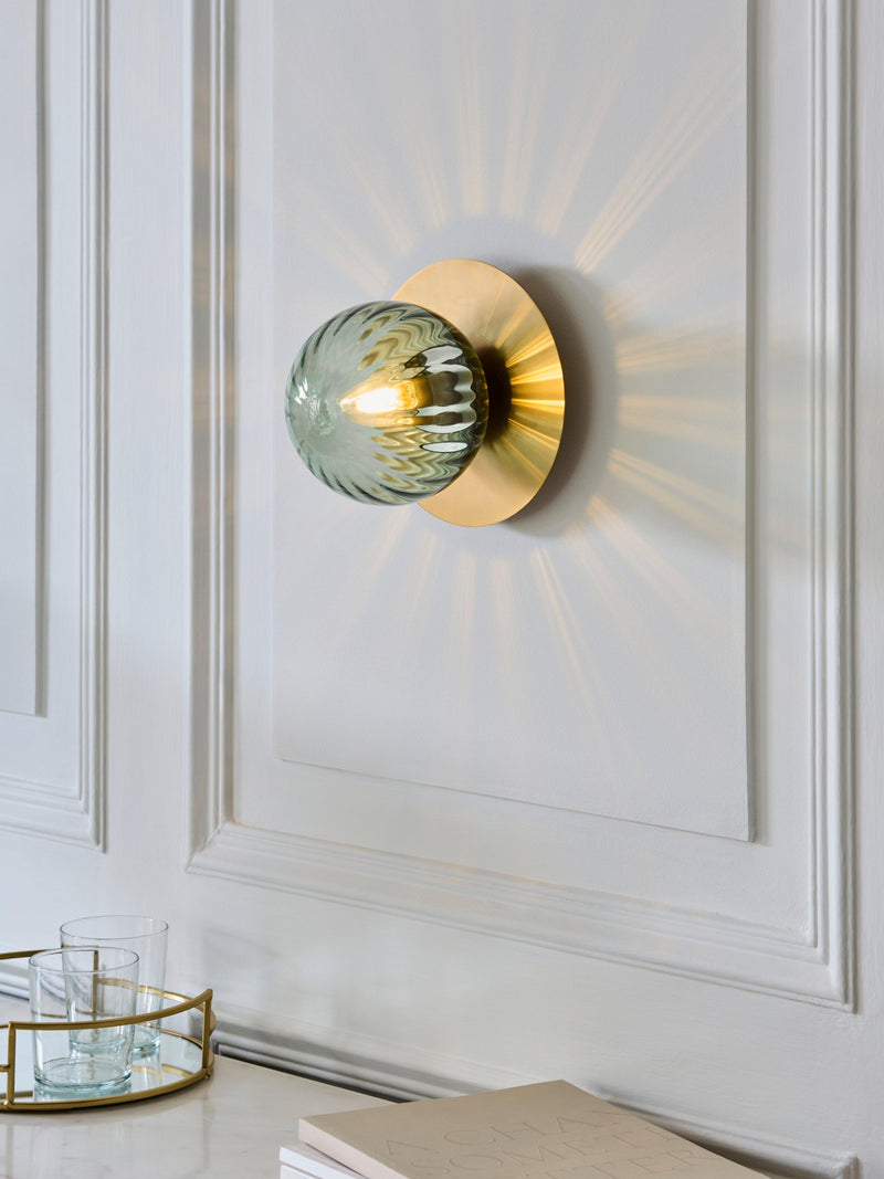 John Lewis ribbed glass globe wall light rosemary green, UK version