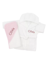 John Lewis Babyblooms Personalised Bathrobe and Towel Set White/Pink- Buy online at McGrocer