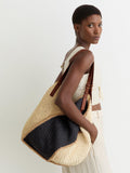 Reiss Farrah raffia effect tote bag navy, imported from the UK