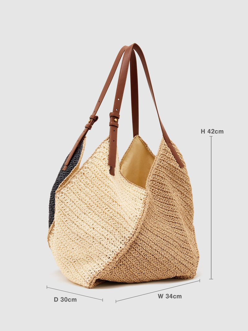 Reiss Farrah raffia effect tote bag navy, imported from the UK
