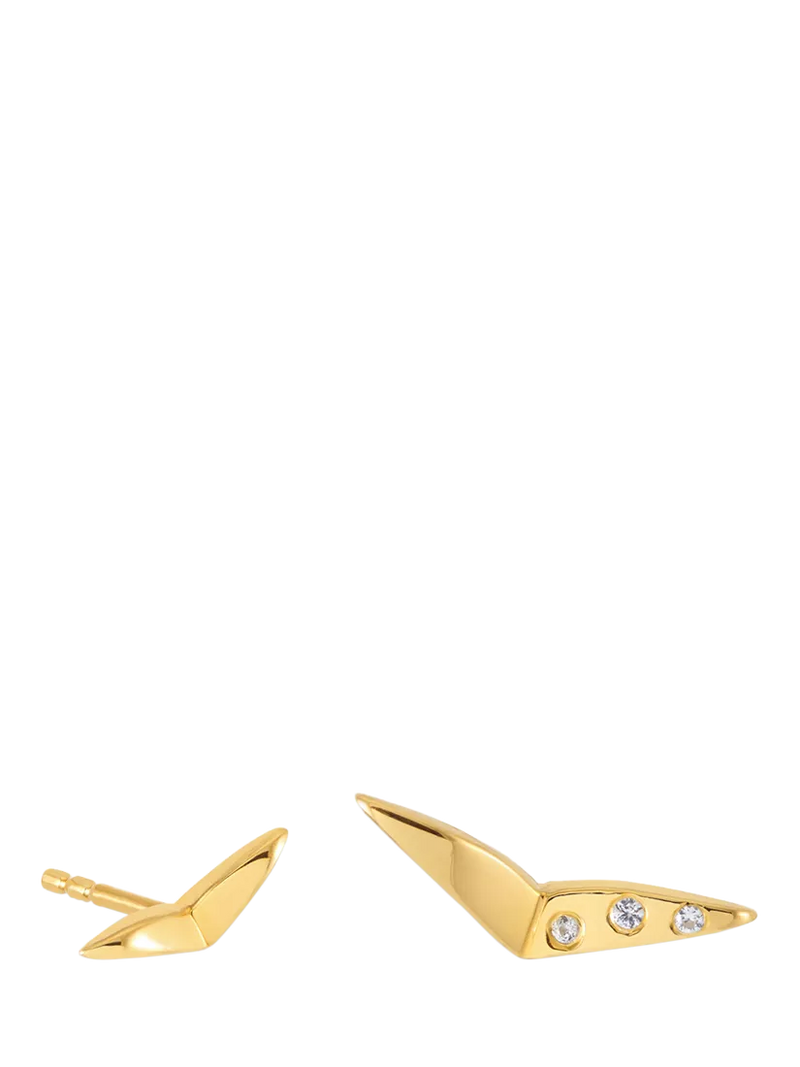 Rachel Jackson asymmetrical bird stud earrings white sapphire gold plated (British brand)
