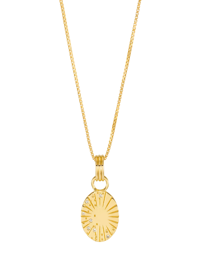 Rachel Jackson London art deco gold pendant necklace with white sapphires (British brand)