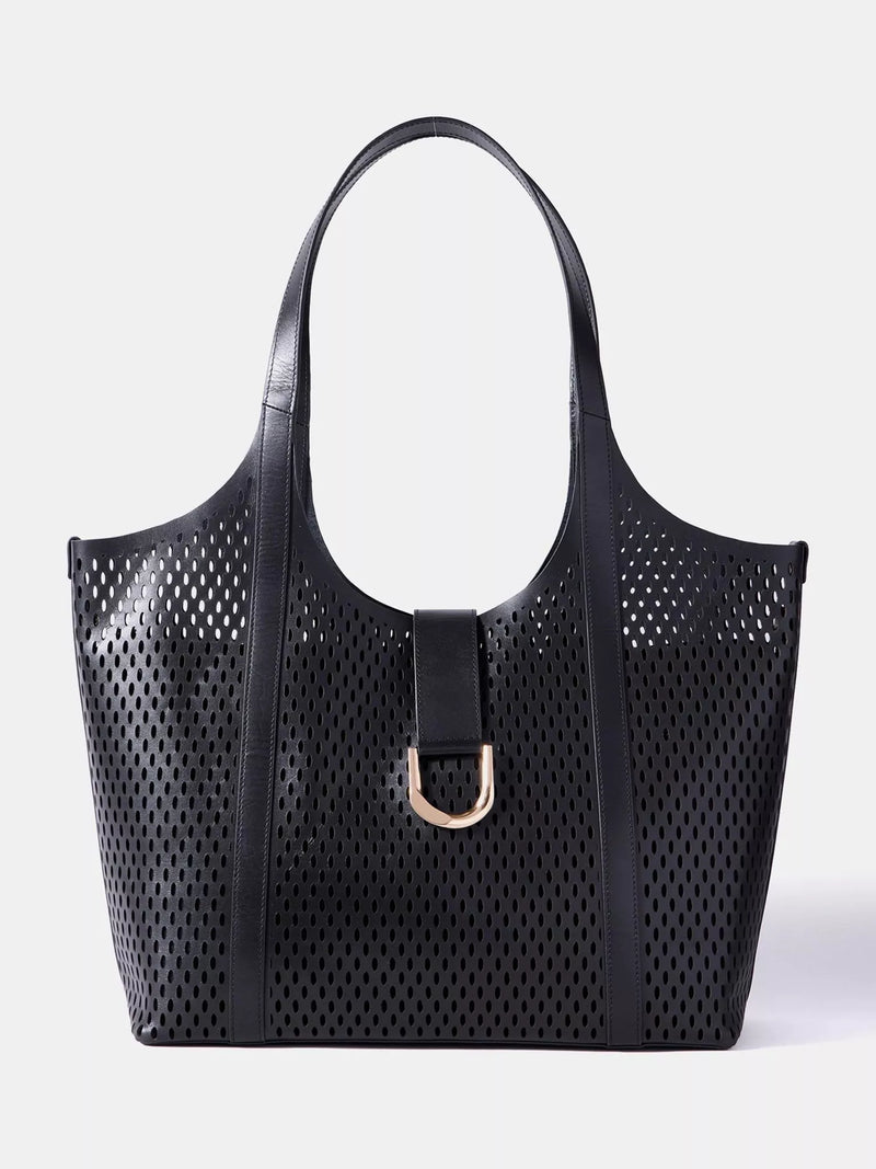 Mint Velvet laser cut leather tote bag black - UK version