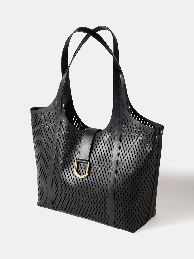 Mint Velvet laser cut leather tote bag black - UK version