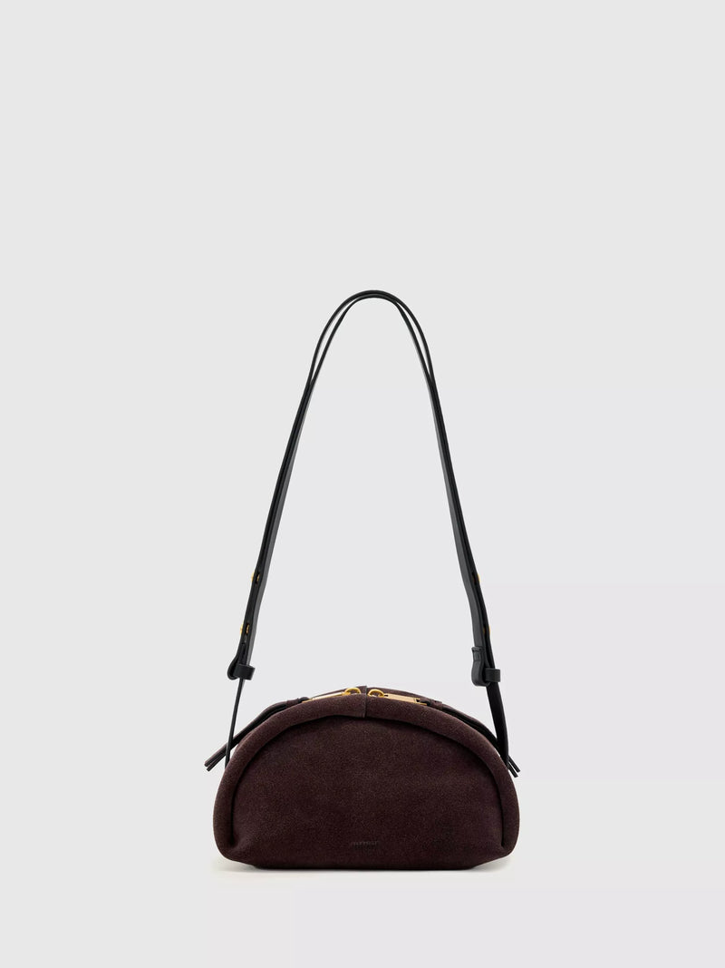 AllSaints Rosalie Arc crossbody bag red suede (British brand)