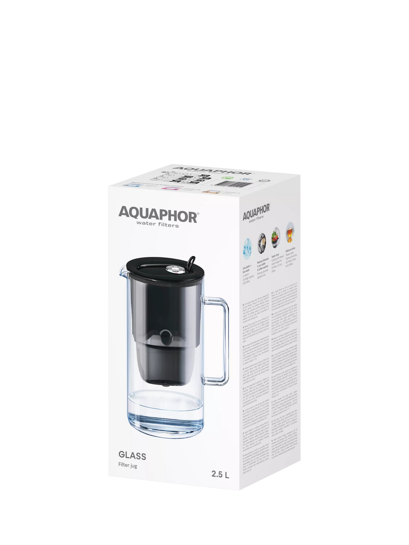 Aquaphor glass water filter jug black 2.5L, imported from the UK
