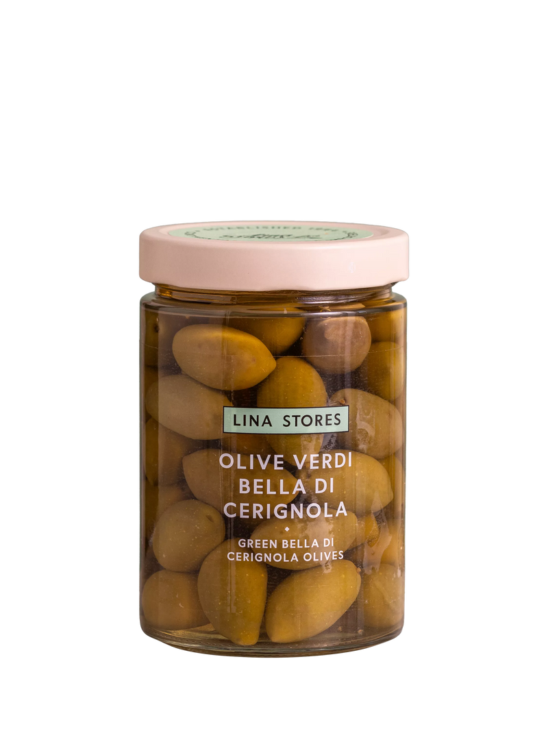 Lina Stores Green Bella di Cerignola olives 550g, UK version