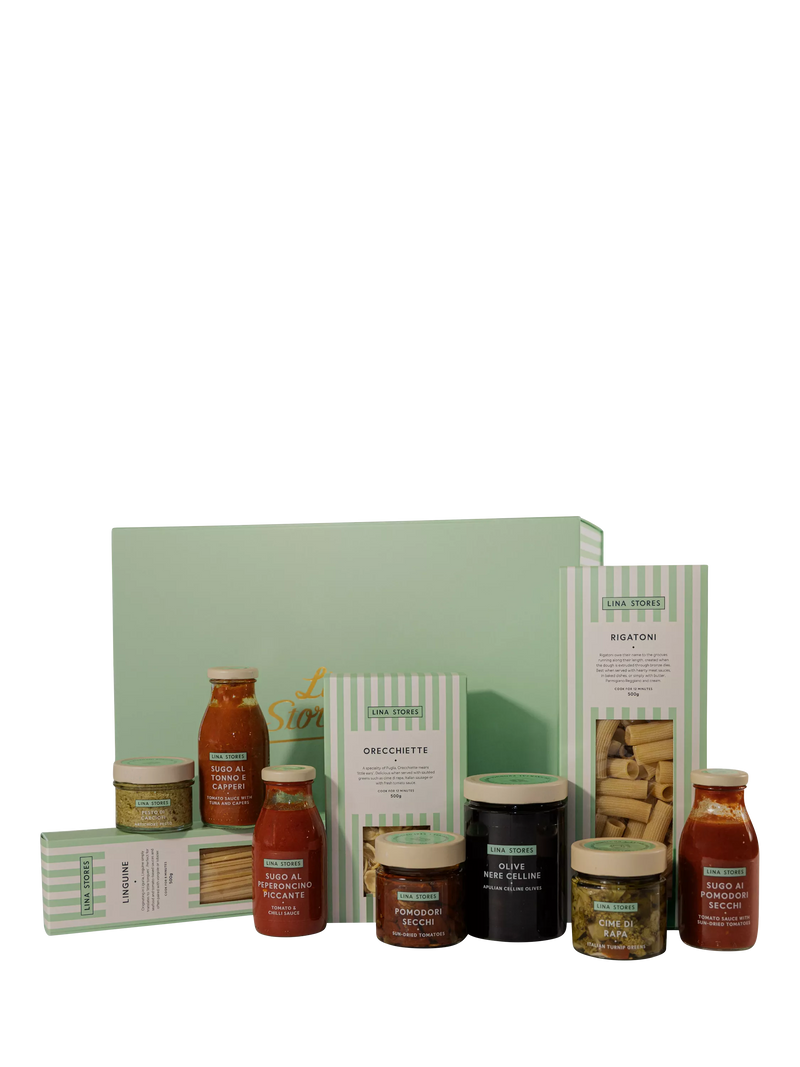 Lina Stores La Pasta Hamper with artisanal pasta and sauces, UK version