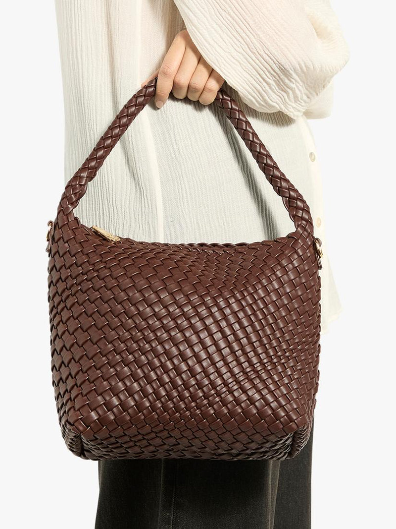 Dune London woven slouch bag chocolate, imported from the UK