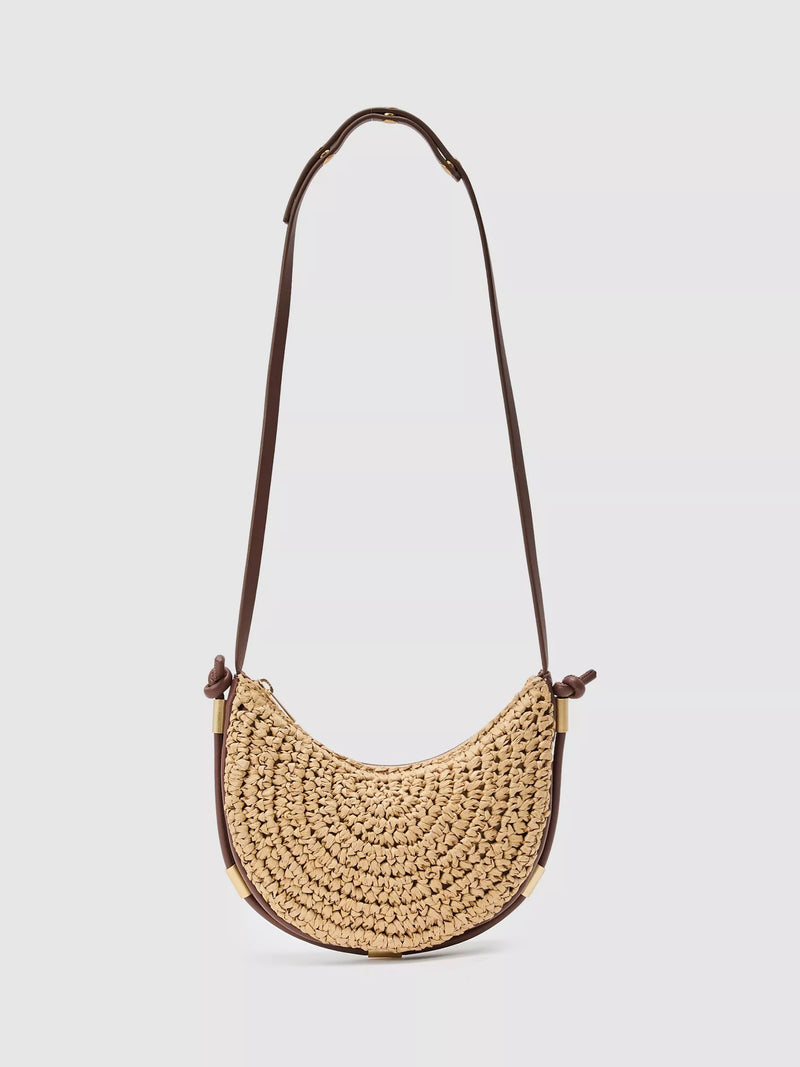 Reiss Harriet raffia half-moon shoulder bag natural (British brand)