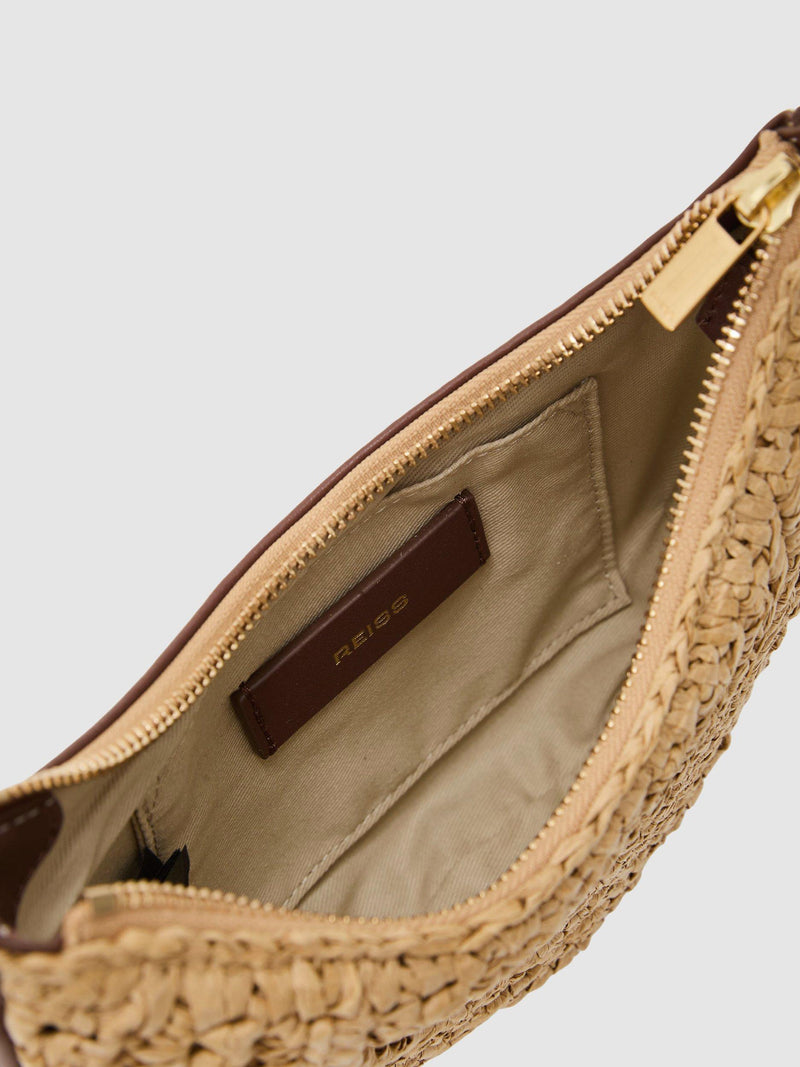 Reiss Harriet raffia half-moon shoulder bag natural (British brand)