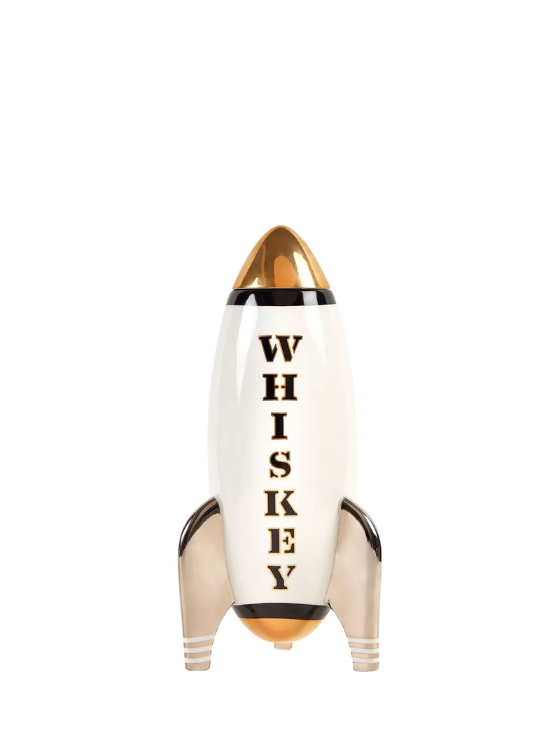 Jonathan Adler rocket decanter black and gold, imported from the UK