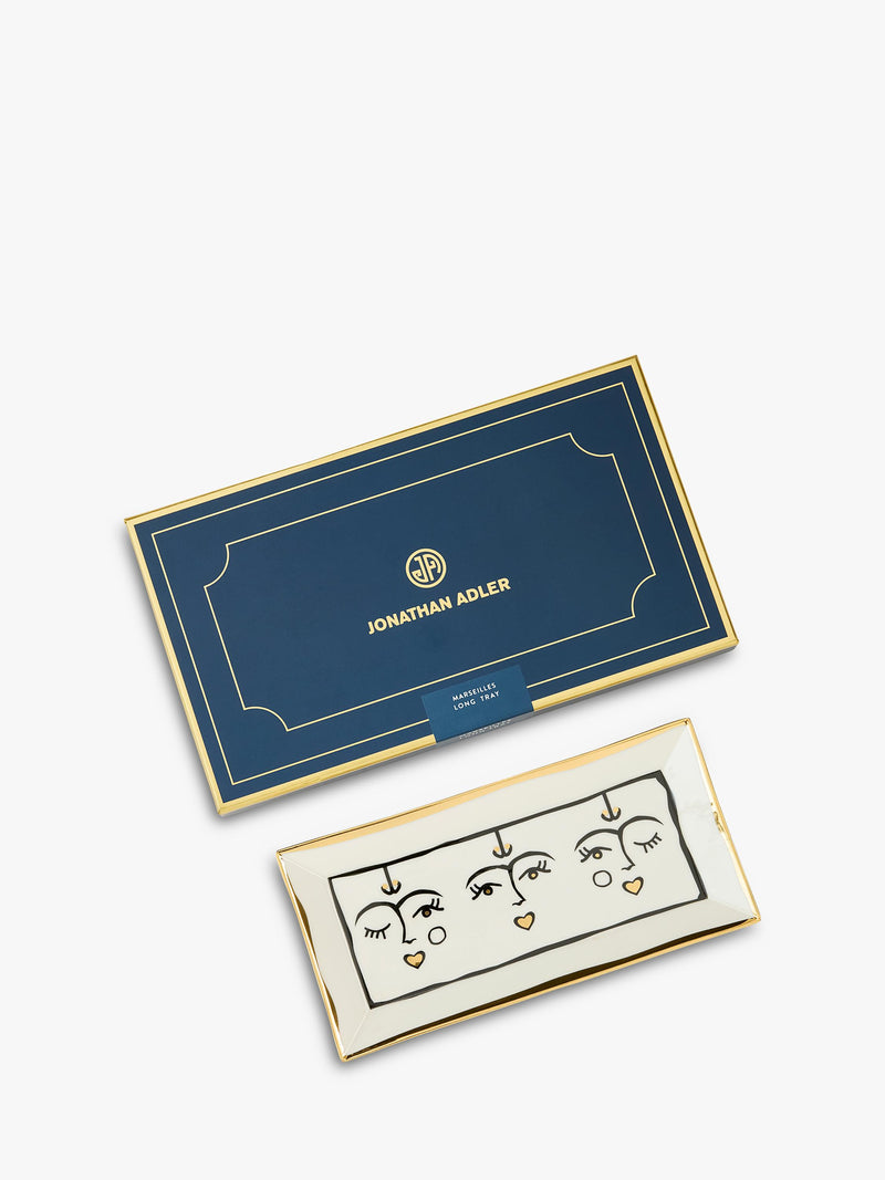 Jonathan Adler Marseilles porcelain long tray 20cm black gold, UK version