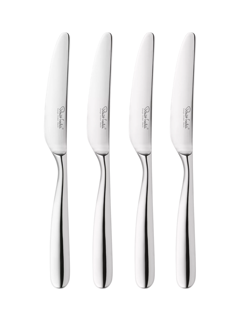 Robert Welch Stanton Bright stainless steel table knives set of 4, imported from the UK