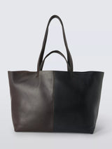 John Lewis John Lewis Leather Contrast Tote Bag, Chocolate/Black- Buy online at McGrocer