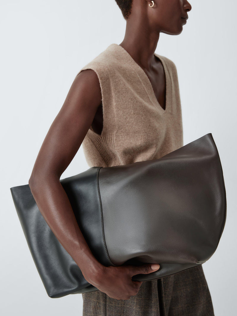 John Lewis leather tote bag chocolate black - British product
