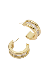 John Lewis Daisy London Polly Newman Triple Ridge Crystal Hoop Earrings, Gold, 12 x 10mm- Buy online at McGrocer