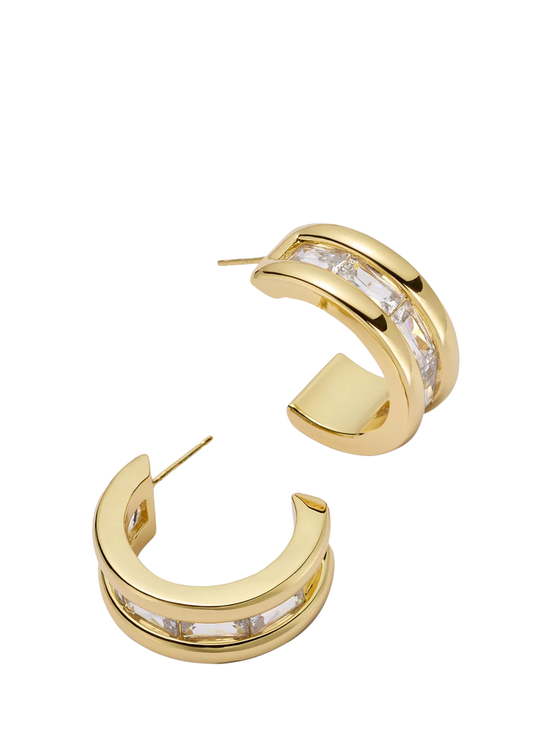 Daisy London triple ridge crystal hoop earrings in gold plating - British product