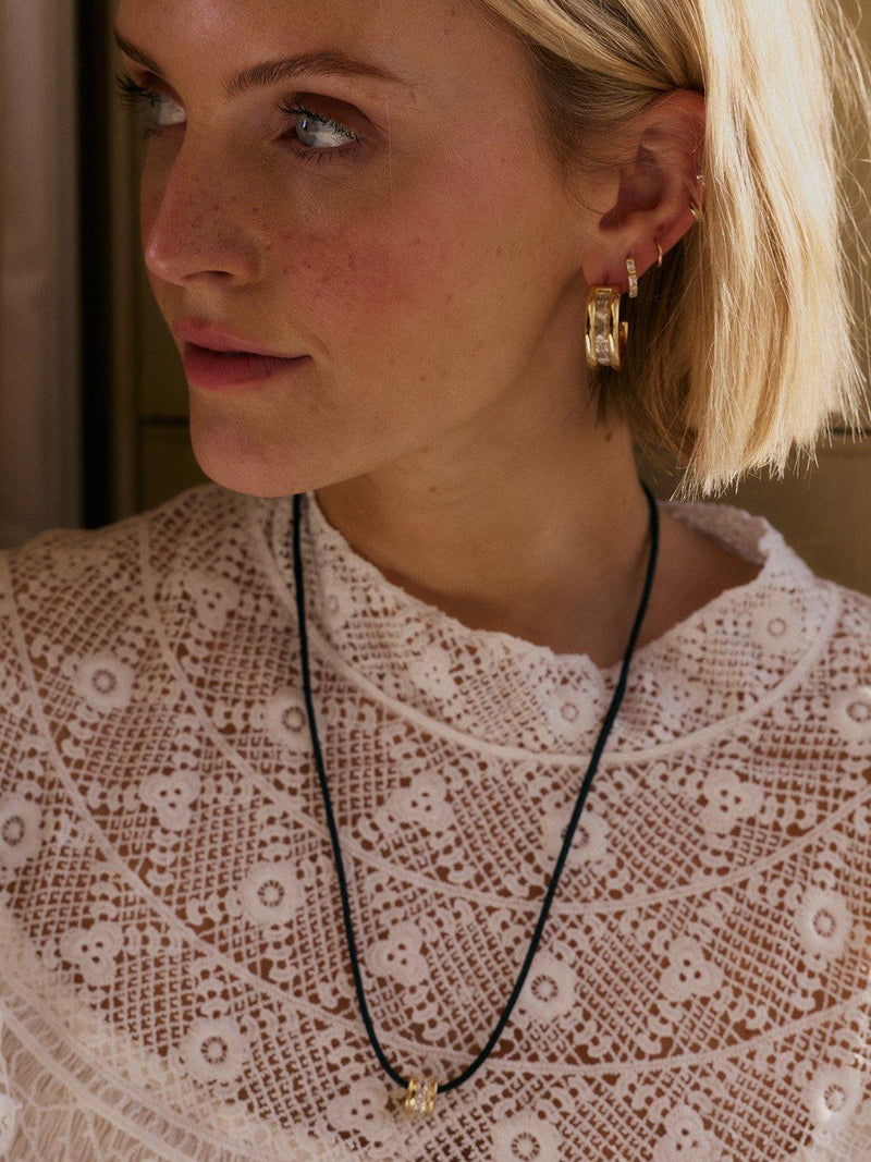 Daisy London triple ridge crystal hoop earrings in gold plating - British product