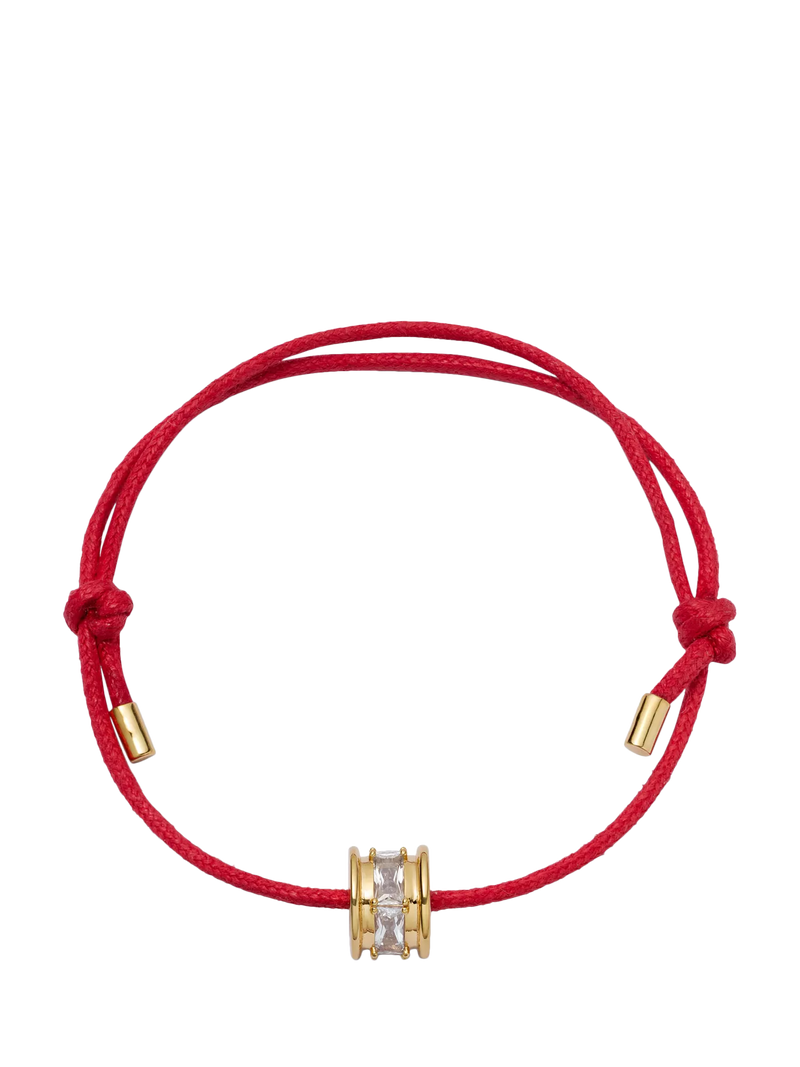 Daisy London red cord crystal bead bracelet with gold plating, imported from the UK