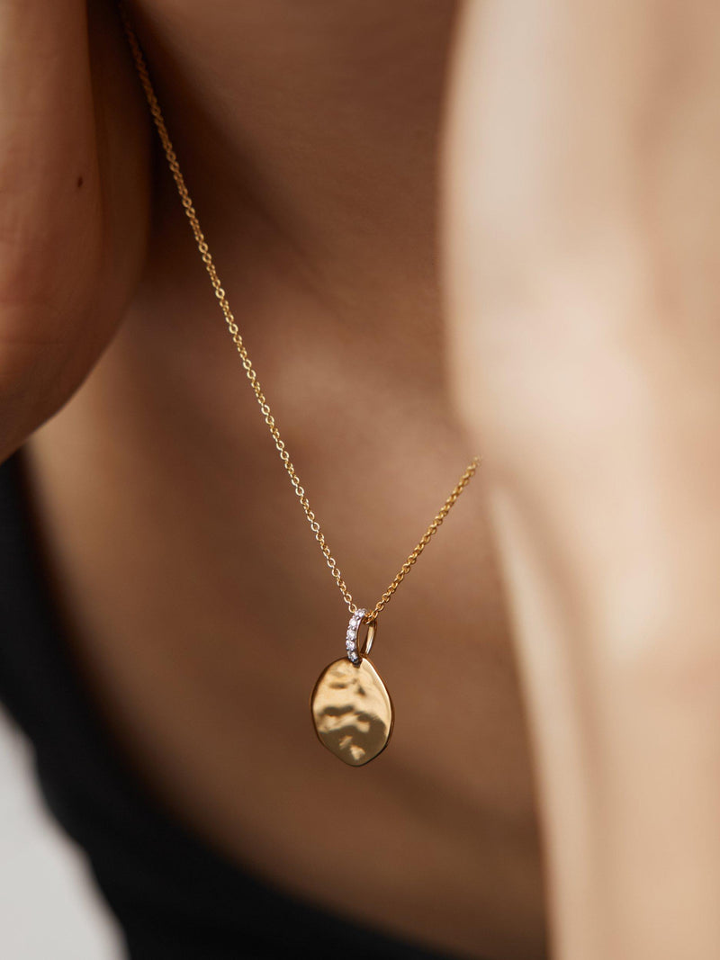 Monica Vinader lab-grown diamond coin pendant in gold, imported from the UK