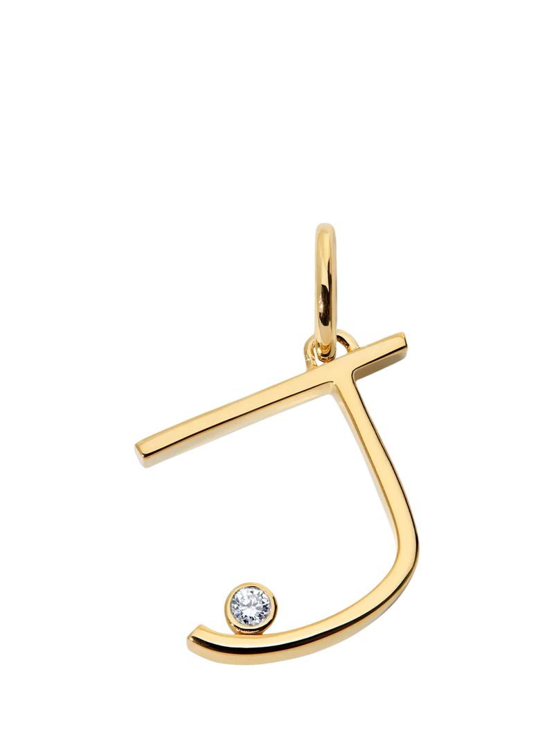 Monica Vinader Solitaire Lab Grown Diamond Initial Pendant, Gold/J