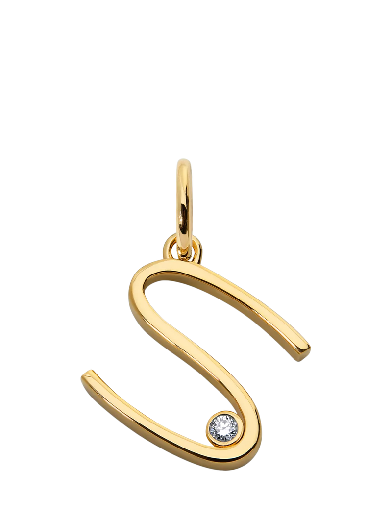 Monica Vinader Solitaire Lab Grown Diamond Initial Pendant, Gold/S