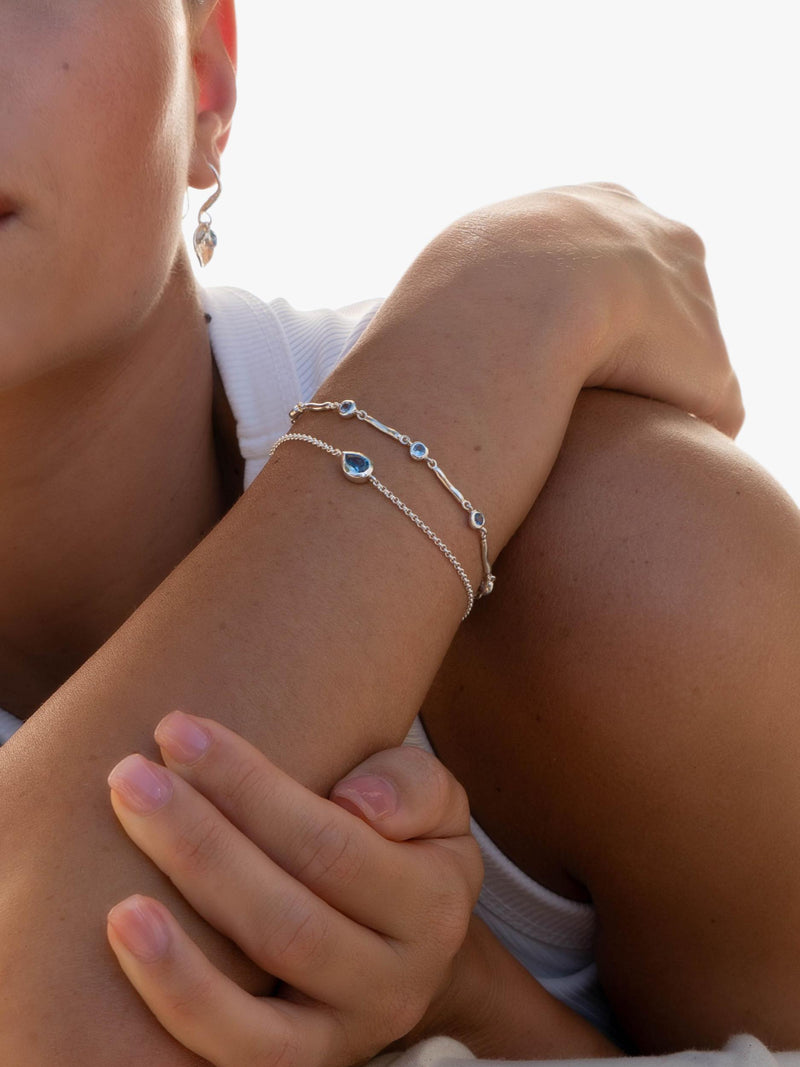Dower & Hall sterling silver aquamarine bracelet 18.5cm (British brand)