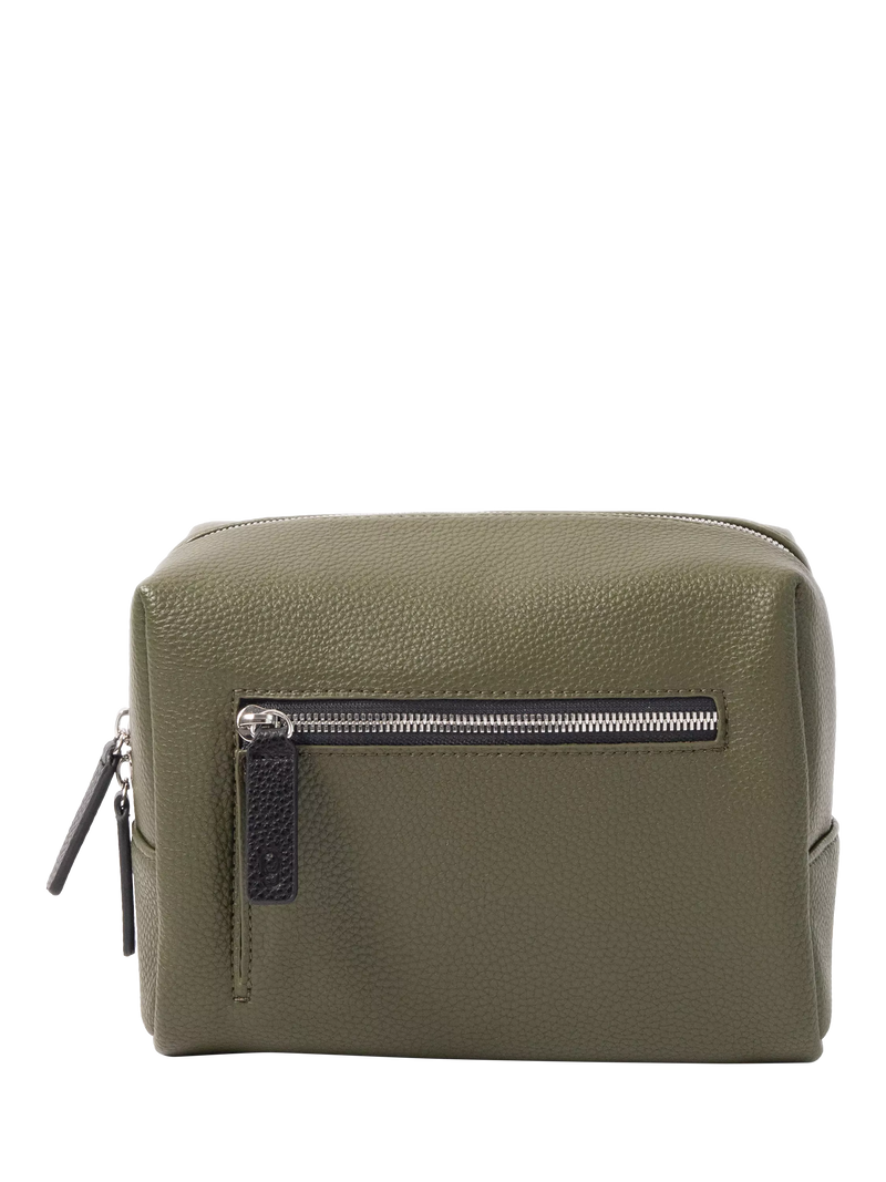 Caroline Gardner large slim wash bag in khaki (British brand)