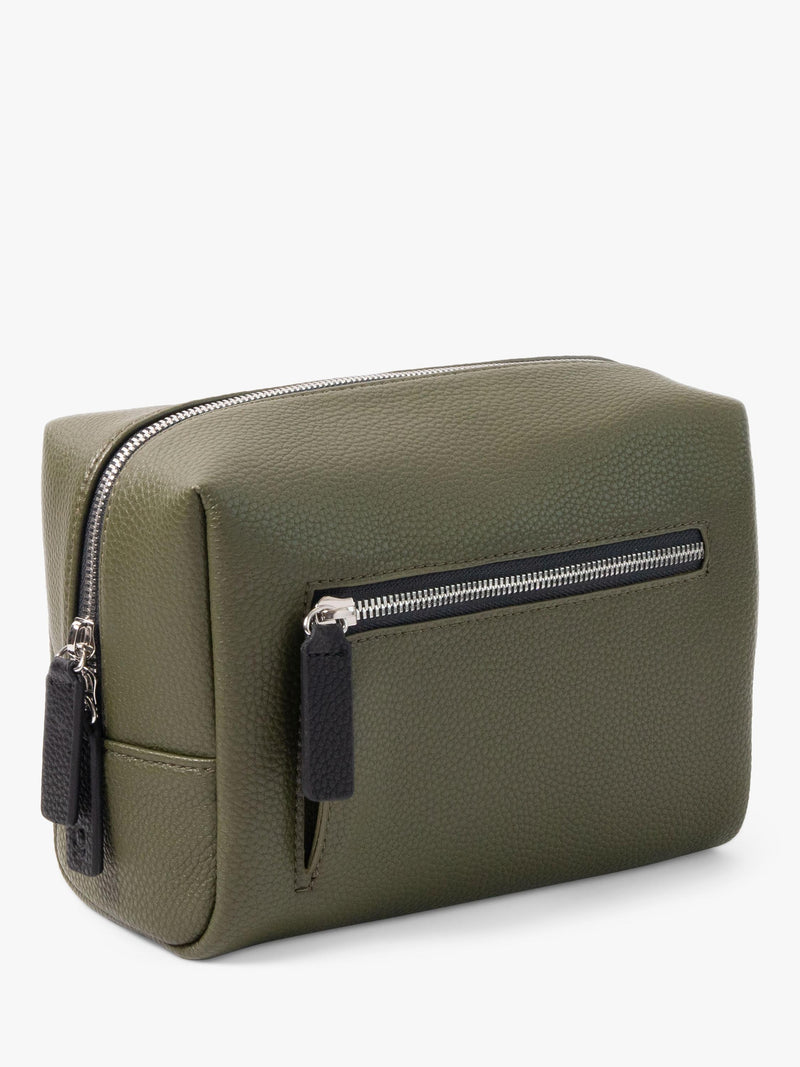 Caroline Gardner large slim wash bag in khaki (British brand)