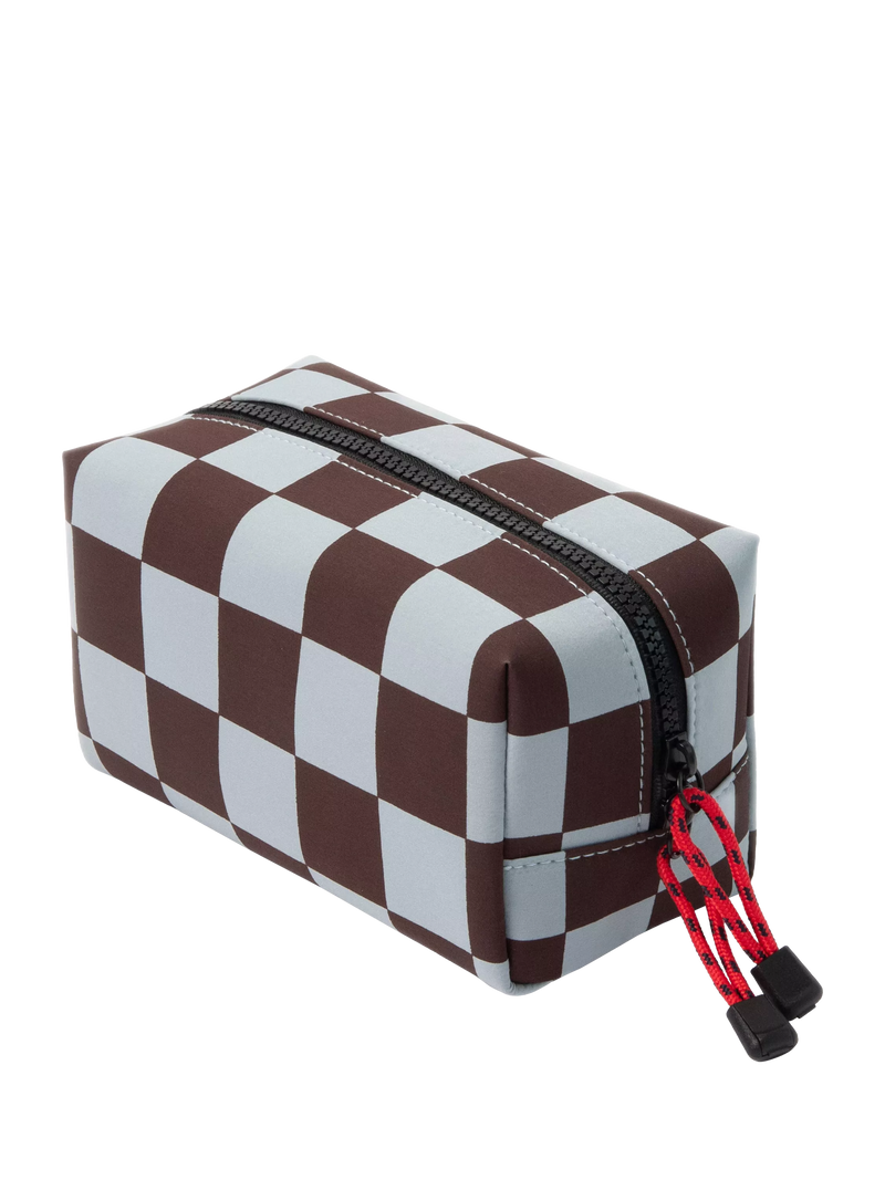 Caroline Gardner check grooming bag wine/blue UK version