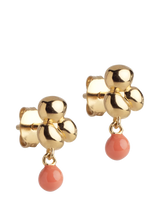 John Lewis ENAMEL Copenhagen Nara Ball Coral Stud Earrings, Yellow Gold Coral, 13 x 6 mm- Buy online at McGrocer