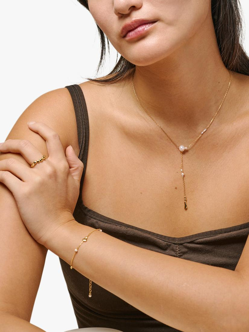 ENAMEL Copenhagen Y necklace yellow gold pearl, imported from the UK
