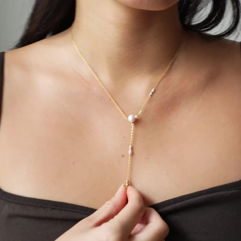 ENAMEL Copenhagen Y necklace yellow gold pearl, imported from the UK