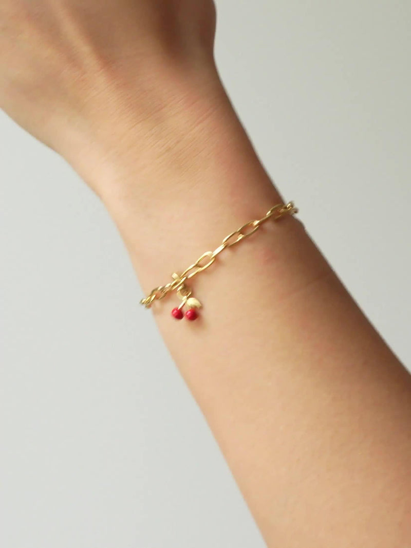 ENAMEL Copenhagen cherry charm yellow gold red enamel, UK version