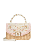 Dune London Blooms Rattan Grab Bag evening bag in brown and pink - British brand