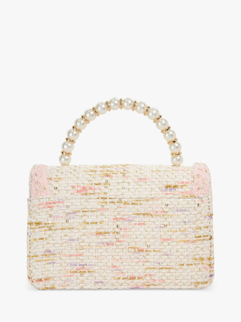 Dune London Blooms Rattan Grab Bag evening bag in brown and pink - British brand