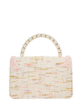 Dune London Blooms Rattan Grab Bag evening bag in brown and pink - British brand