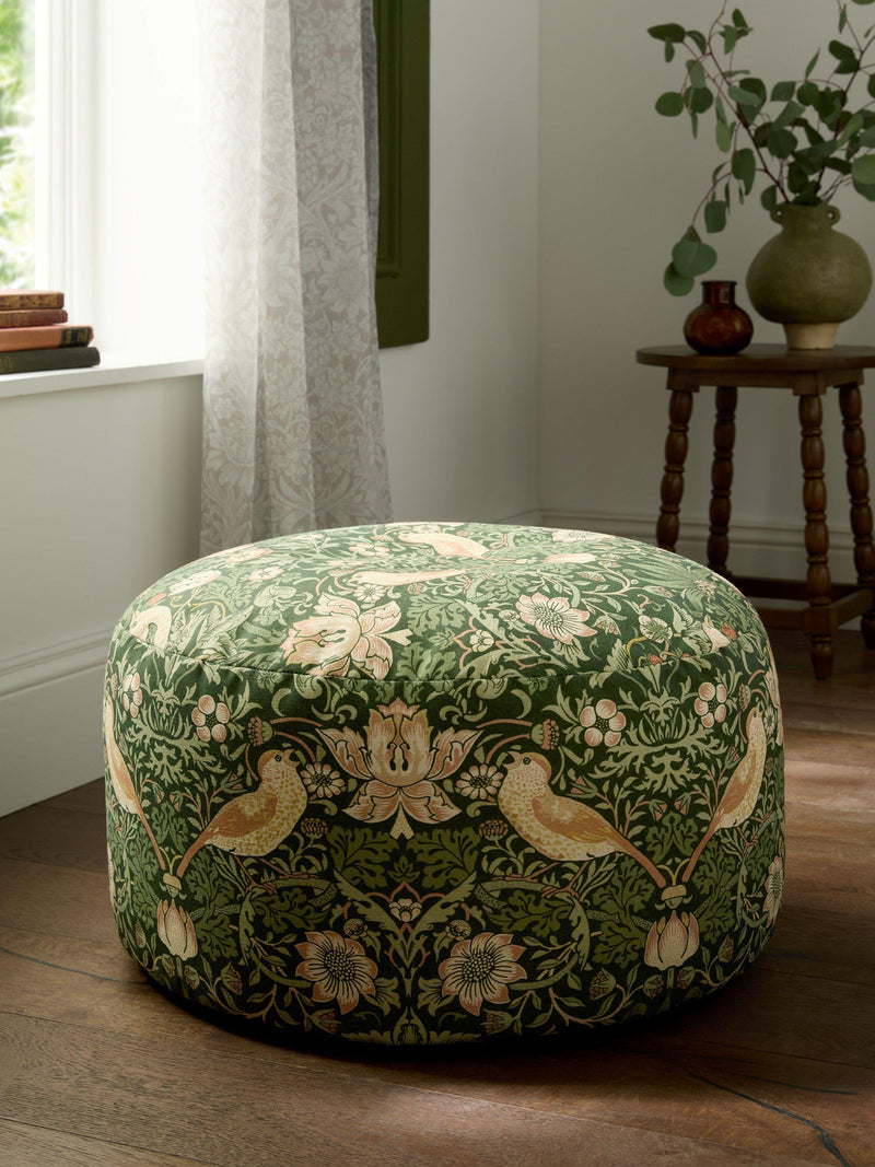 William Morris Strawberry Thief pouffe in Nettle colour - British product