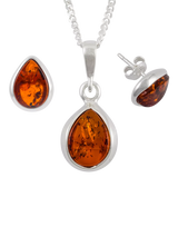 John Lewis Be-Jewelled Tear Drop Baltic Amber Jewellery Set, Silver/Cognac- Buy online at McGrocer