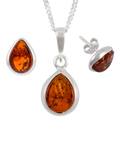 Be-Jewelled Tear Drop Baltic Amber jewellery set, imported from the UK