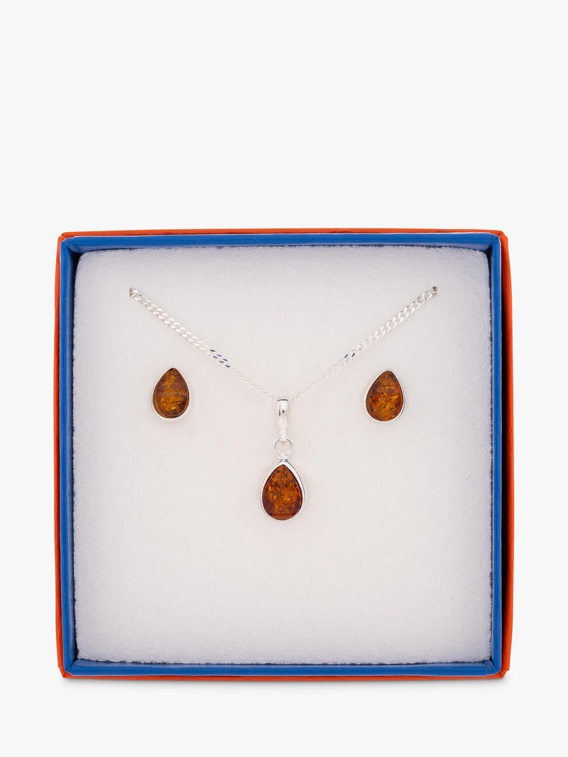 Be-Jewelled Tear Drop Baltic Amber jewellery set, imported from the UK