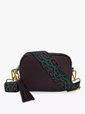 Apatchy London tassel leather crossbody bag with teal strap (British brand)