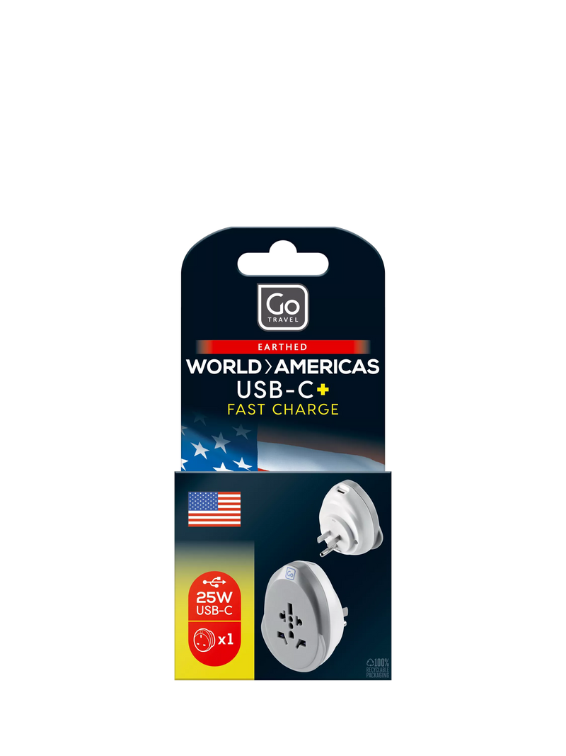 Go Travel Americas USB-C charger adapter, British product